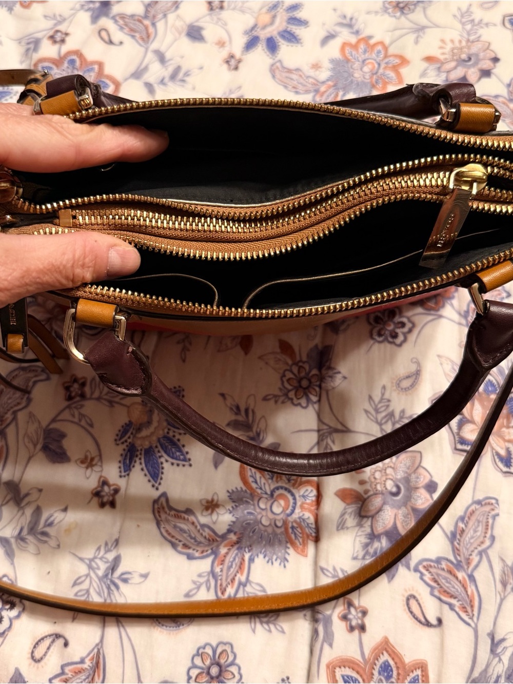 Coach Colorblock Leather Satchel – Coral, Tan & Dark Brown Handles - Picture 6 of 9
